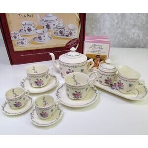 American Girl SAMANTHA TEA SET Teapot Cups Saucers Sugar Bowl Creamer Plate Box!